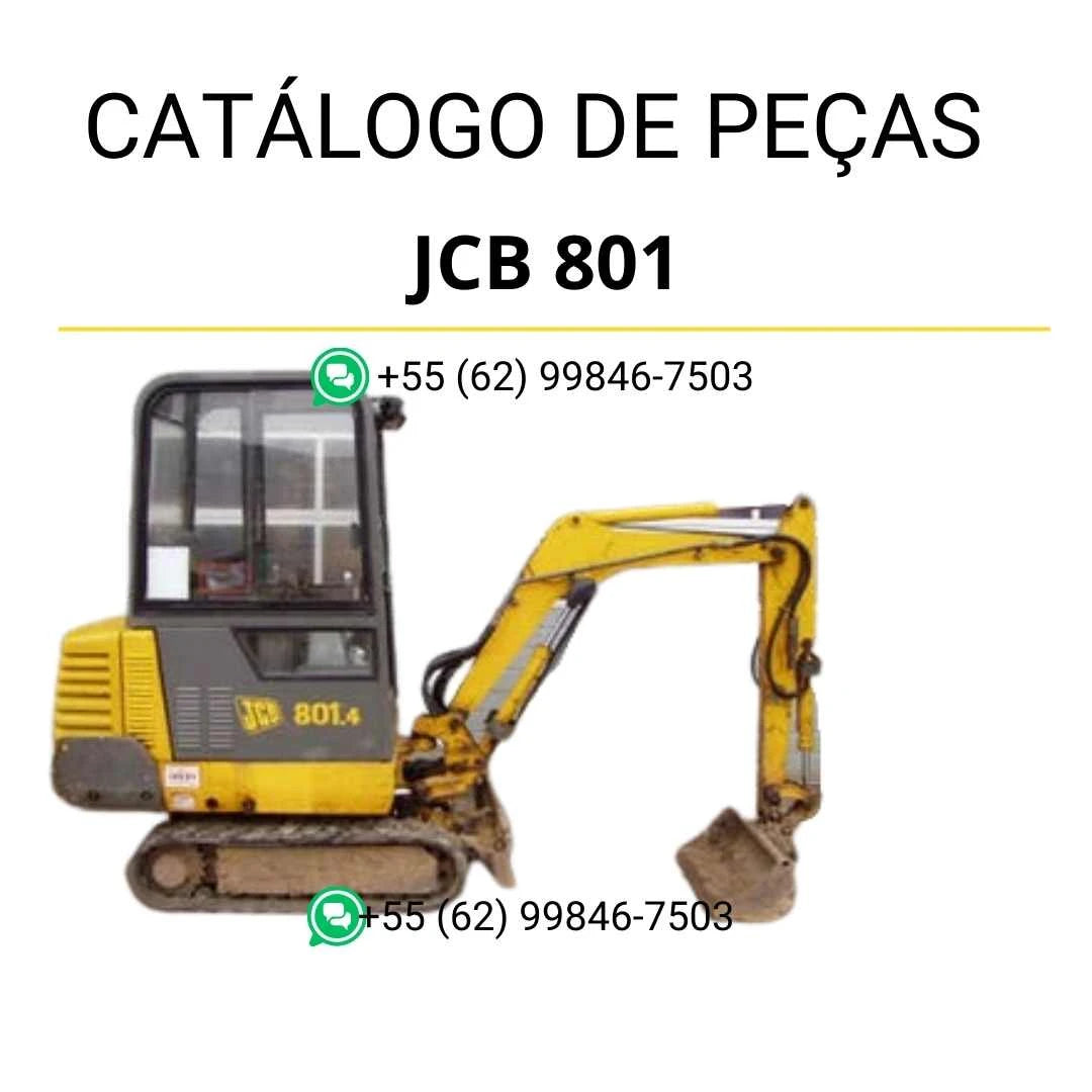 Catálogo de peças JCB 801 em PDF, trazendo diagramas claros e identificação detalhada dos componentes da mini escavadora.