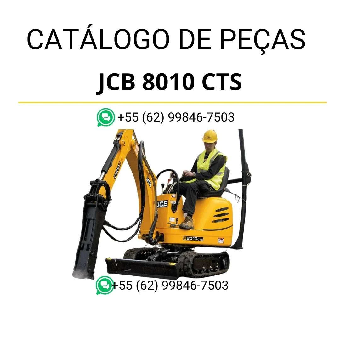 Catálogo de peças JCB 8010 CTS em PDF com ilustrações técnicas e identificação precisa dos componentes da mini escavadora.