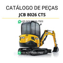 Catálogo de peças JCB 8026 CTS mini escavadora em PDF com códigos originais e diagramas detalhados para identificação de componentes.