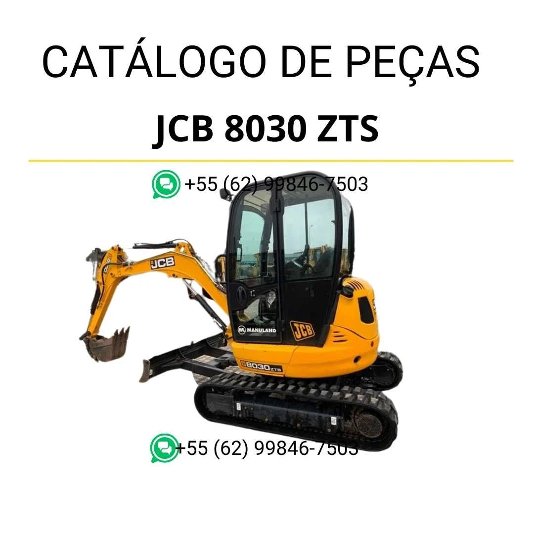 Catálogo de peças JCB 8030 ZTS para mini escavadora em PDF, com diagramas detalhados e identificação precisa dos componentes originais