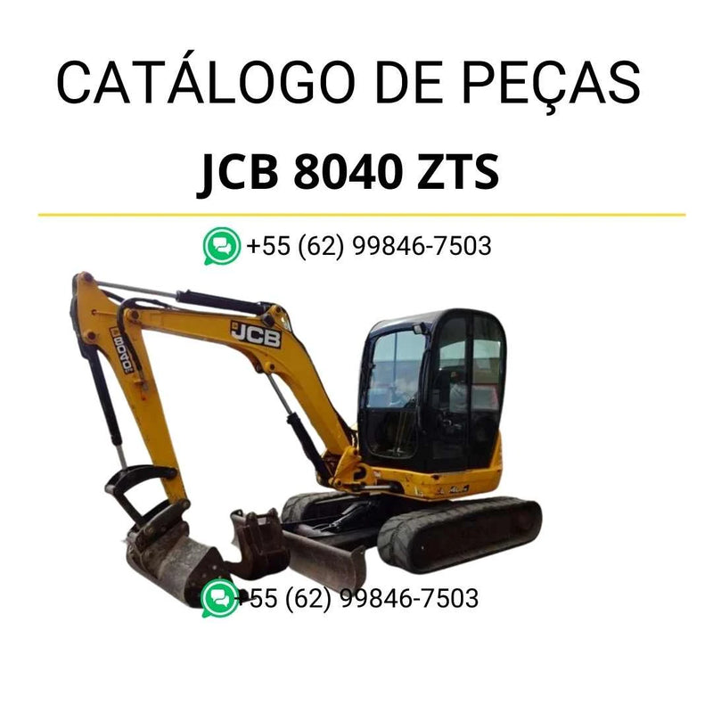Catálogo de peças JCB 8040 ZTS para mini escavadora em PDF, com ilustrações técnicas e detalhamento completo dos componentes originais