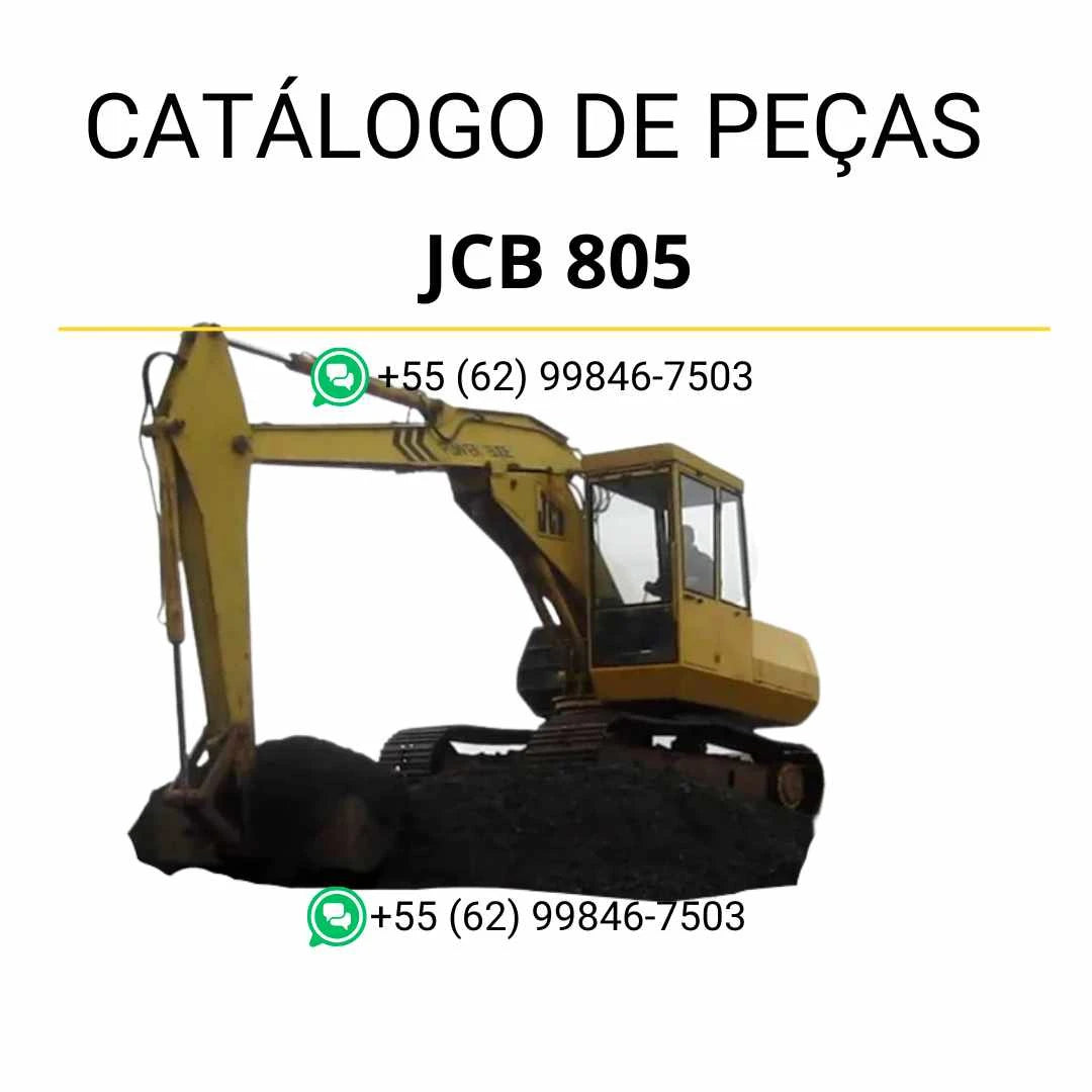 Catálogo de peças JCB 805 em PDF com componentes originais, vistas explodidas e identificação técnica das mini escavadoras de rastos.