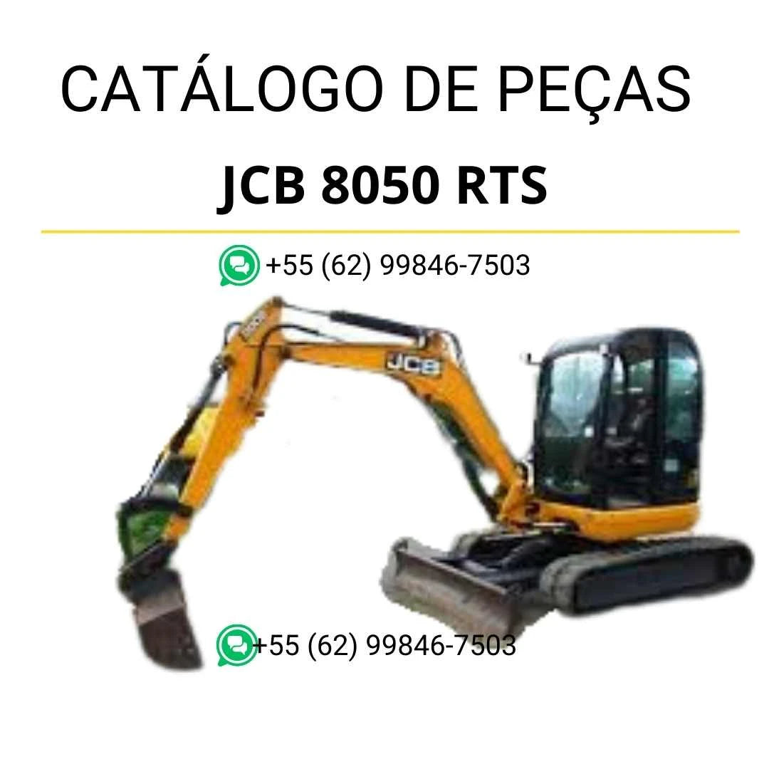 Catálogo de peças JCB 8050 RTS em PDF, com diagramas detalhados e lista completa dos componentes da mini escavadora.