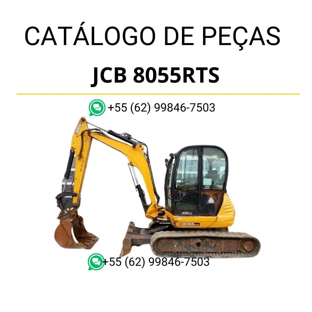 Catálogo de peças JCB 8055RTS para mini escavadora em PDF, com diagramas técnicos e identificação completa dos componentes originais