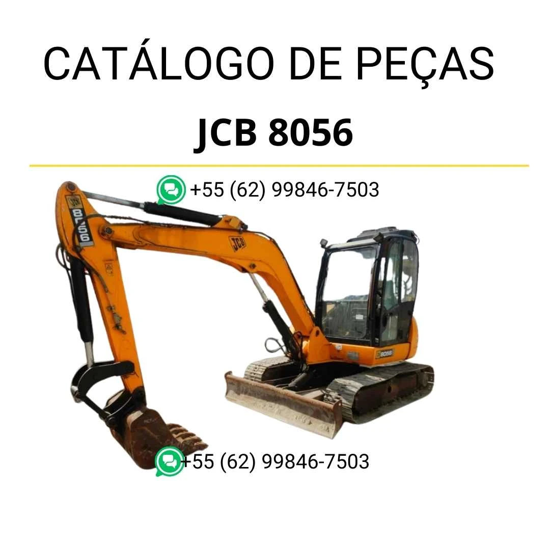 Catálogo de peças JCB 8056 em PDF, com diagramas detalhados e identificação completa dos componentes da mini escavadora.