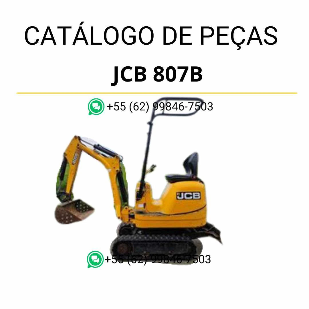 Catálogo de peças JCB 807B em PDF com detalhes técnicos, vistas explodidas e componentes completos das mini escavadoras de rastos.