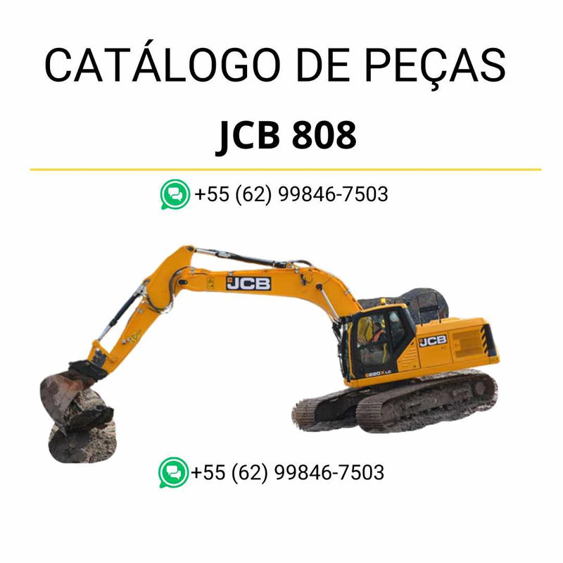 Catálogo de peças JCB 808 em PDF com vistas explodidas, componentes originais e detalhes técnicos das mini escavadoras de rastos.