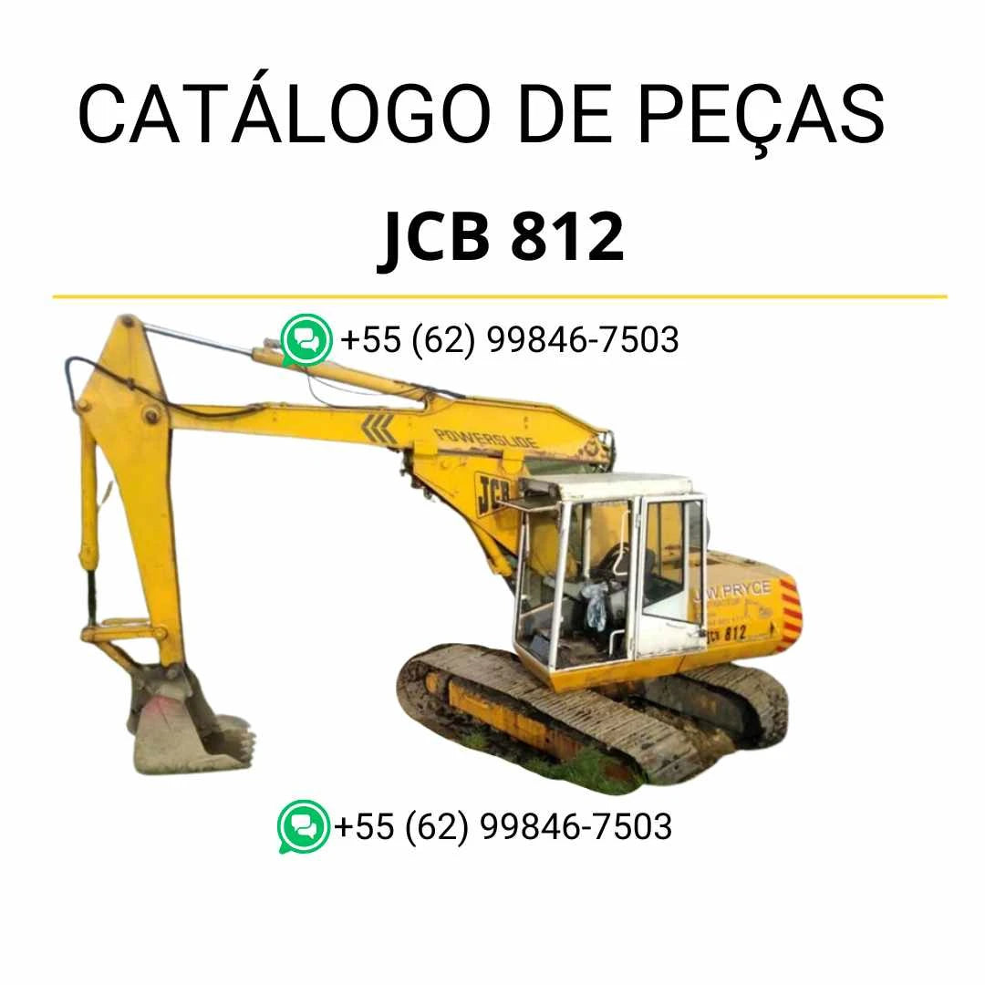 Catálogo de peças JCB 812 em PDF com componentes originais, vistas técnicas detalhadas e identificação completa das mini escavadoras de rastos.
