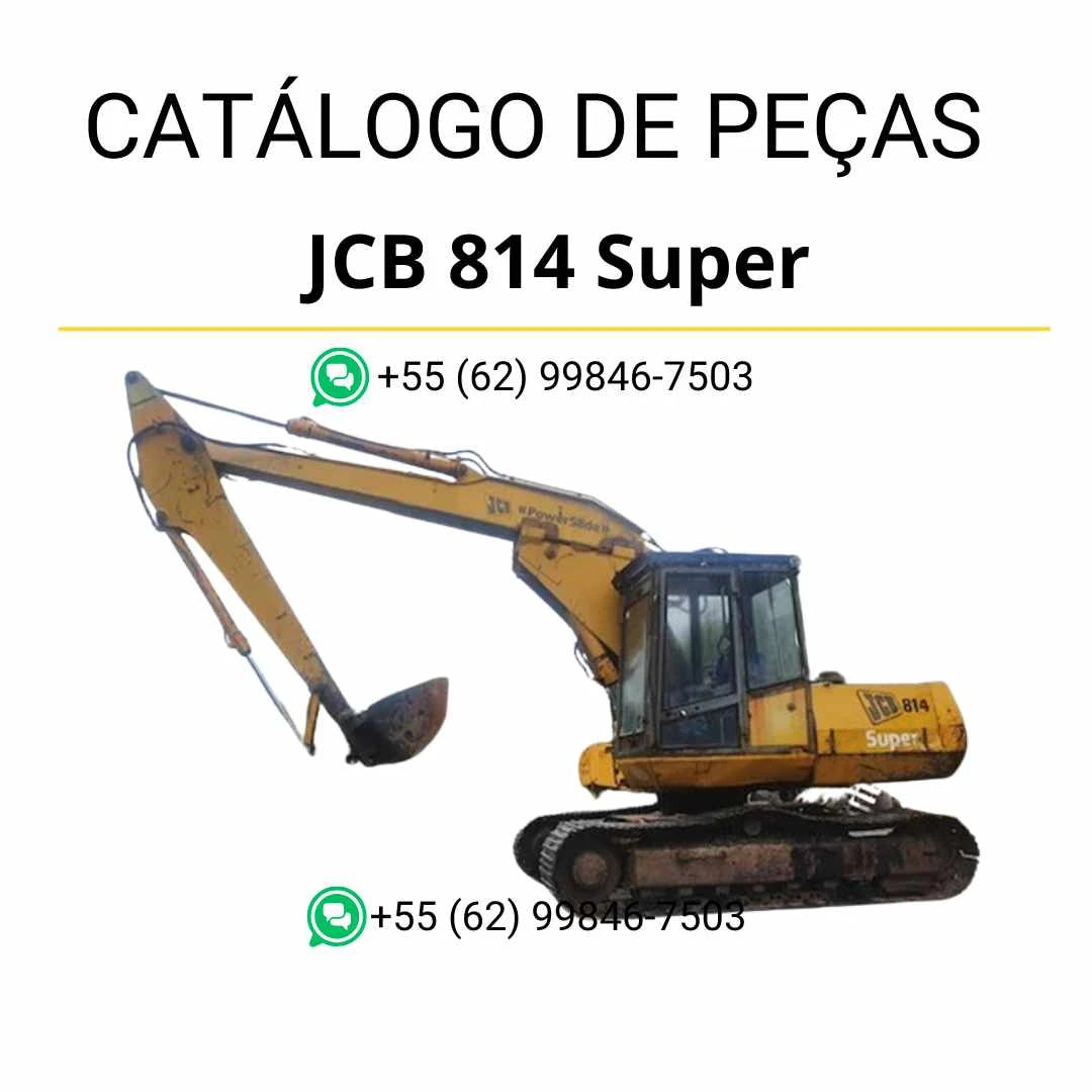 Catálogo de peças JCB 814 Super em PDF com ilustrações técnicas, identificação completa de componentes e detalhes das mini escavadoras de rastos.