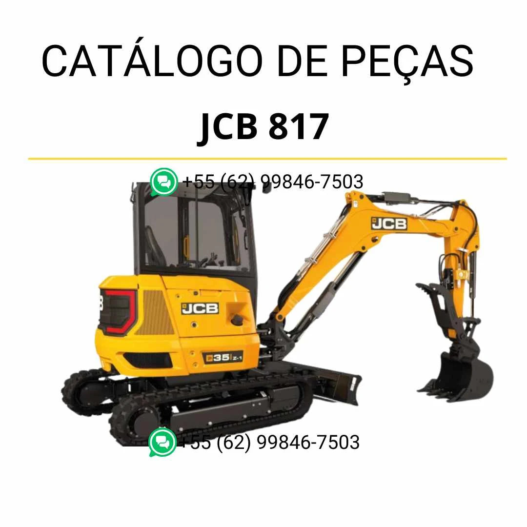 Catálogo de peças JCB 817 em PDF com diagramas técnicos detalhados, identificação de peças e informações das mini escavadoras de rastos.