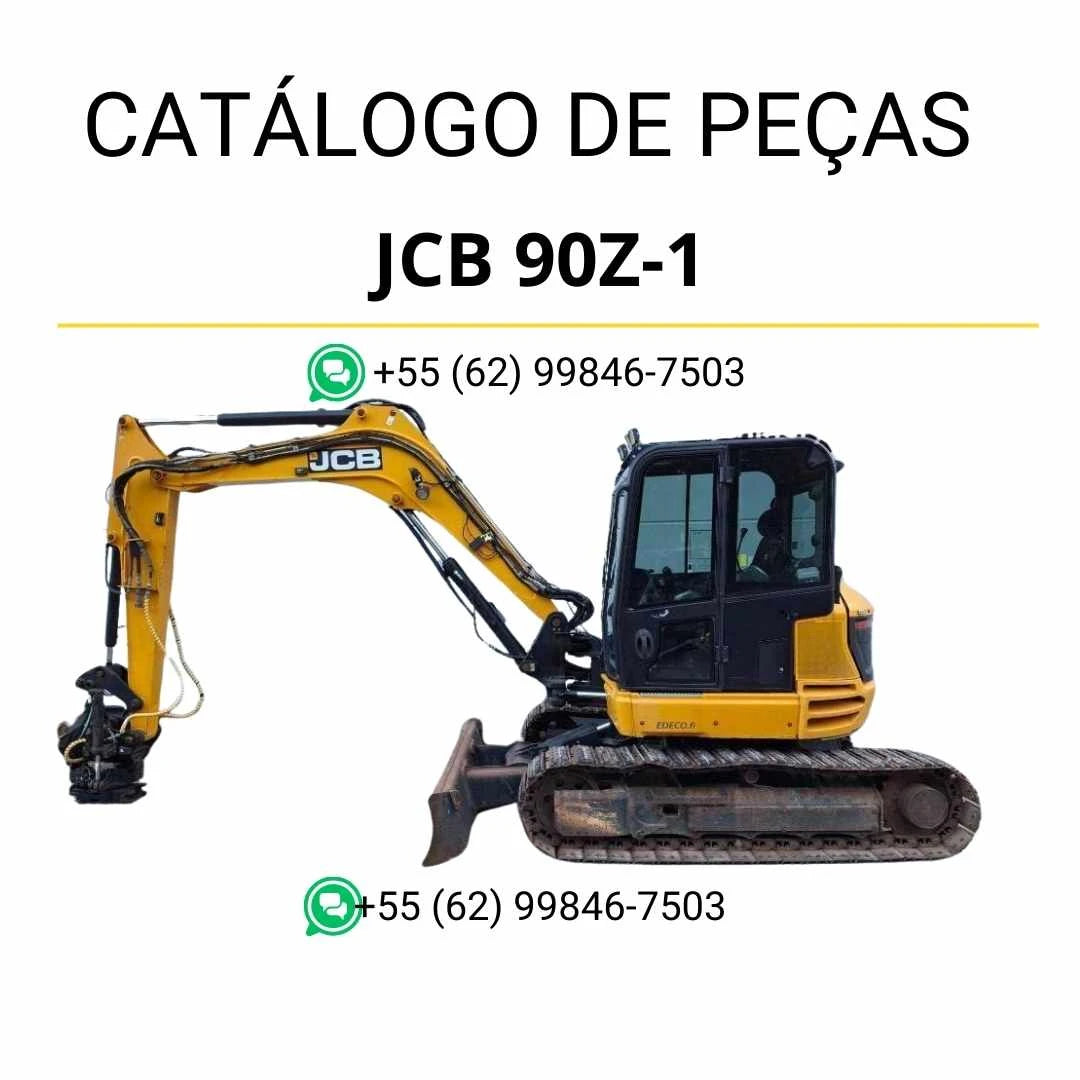 Catálogo de peças JCB 90Z-1 em PDF, com diagramas técnicos completos e identificação detalhada dos componentes da mini escavadora.