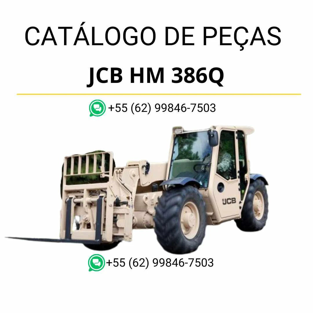 Catálogo de peças JCB HM 386Q para máquinas militares em PDF, com ilustrações técnicas e identificação precisa dos componentes originais.