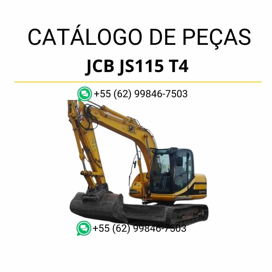 Catálogo de peças JCB JS115 T4 em PDF para escavadeira, trazendo vistas explodidas e lista completa de componentes originais