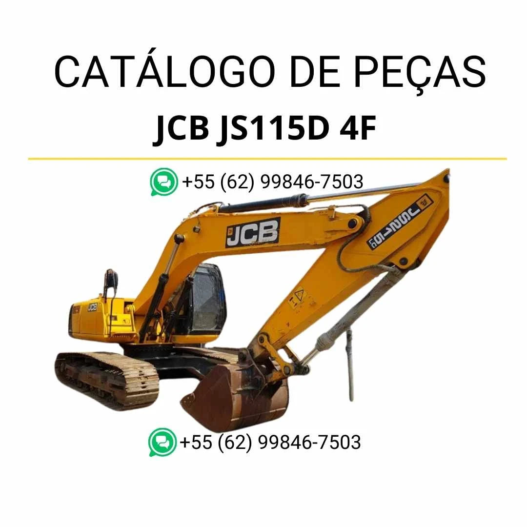 Catálogo de peças JCB JS115D 4F em PDF para escavadeira, com ilustrações técnicas detalhadas e identificação completa de componentes originais
