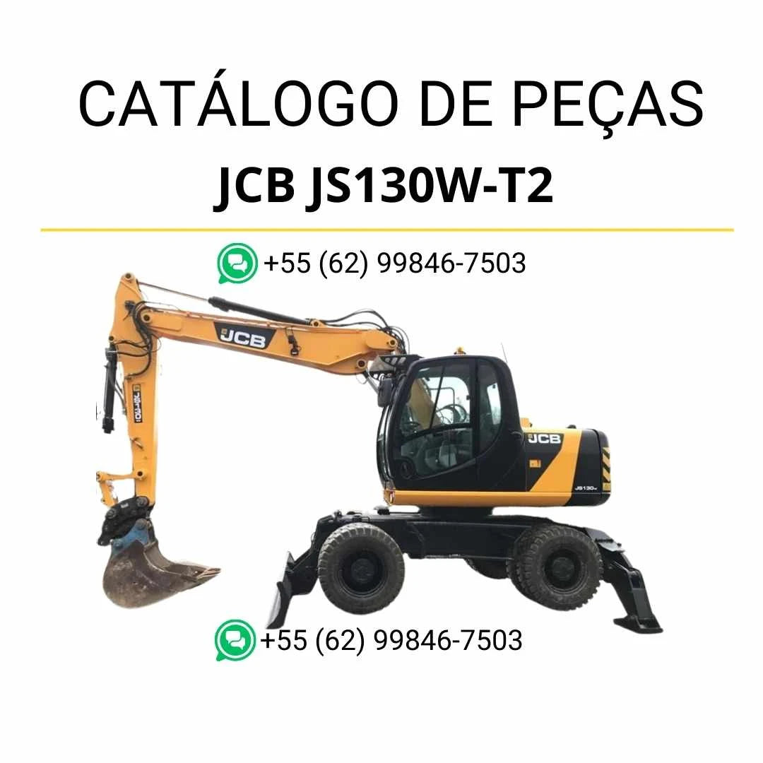 Catálogo de peças JCB JS130W-T2 em PDF para escavadores de roda, com ilustrações técnicas detalhadas e identificação completa dos componentes