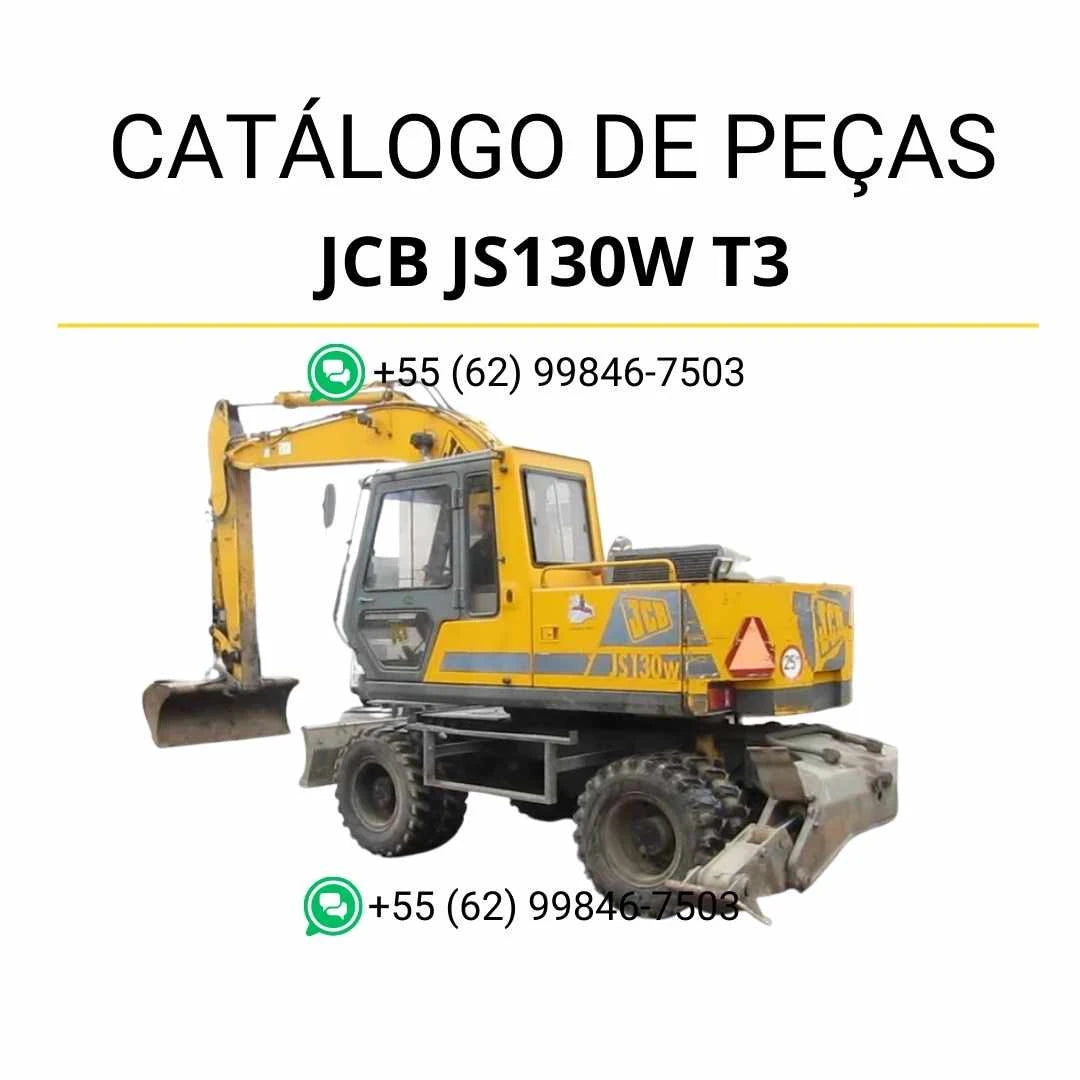 Catálogo de peças JCB JS130W T3 em PDF para escavadores de roda, com ilustrações técnicas detalhadas e identificação completa dos componentes