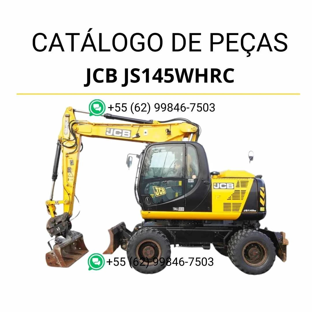 Catálogo de peças JCB JS150W em PDF para escavadores de roda, com ilustrações técnicas detalhadas e identificação completa dos componentes originais