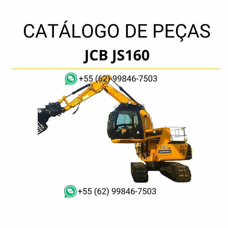 Catálogo de peças JCB JS160 em PDF para escavadeira, com ilustrações técnicas e identificação completa de componentes originais