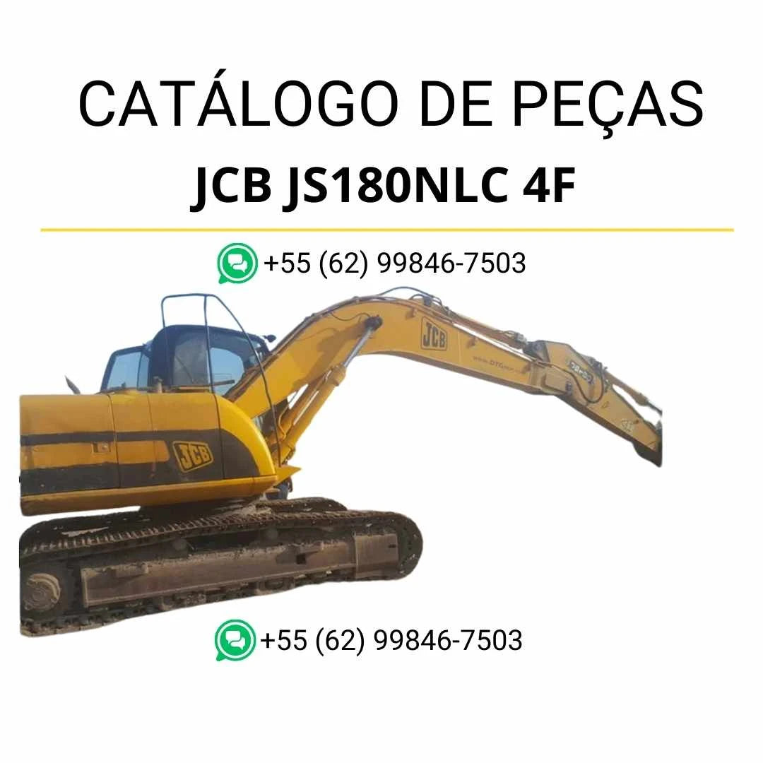Catálogo de peças JCB JS180NLC 4F em PDF, com diagramas detalhados e identificação completa dos componentes da escavadeira