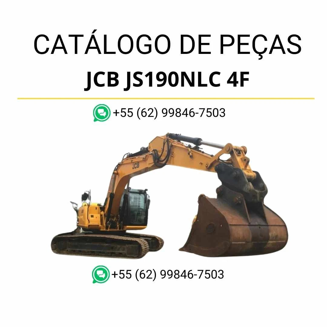 Catálogo de peças JCB JS190NLC 4F em PDF, com ilustrações técnicas detalhadas e identificação completa dos componentes da escavadeira
