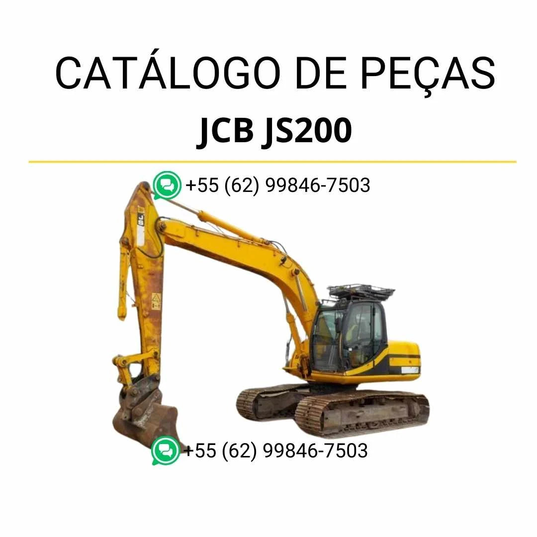 Catálogo de peças JCB JS200 em PDF, com ilustrações técnicas e identificação completa dos componentes da escavadeira