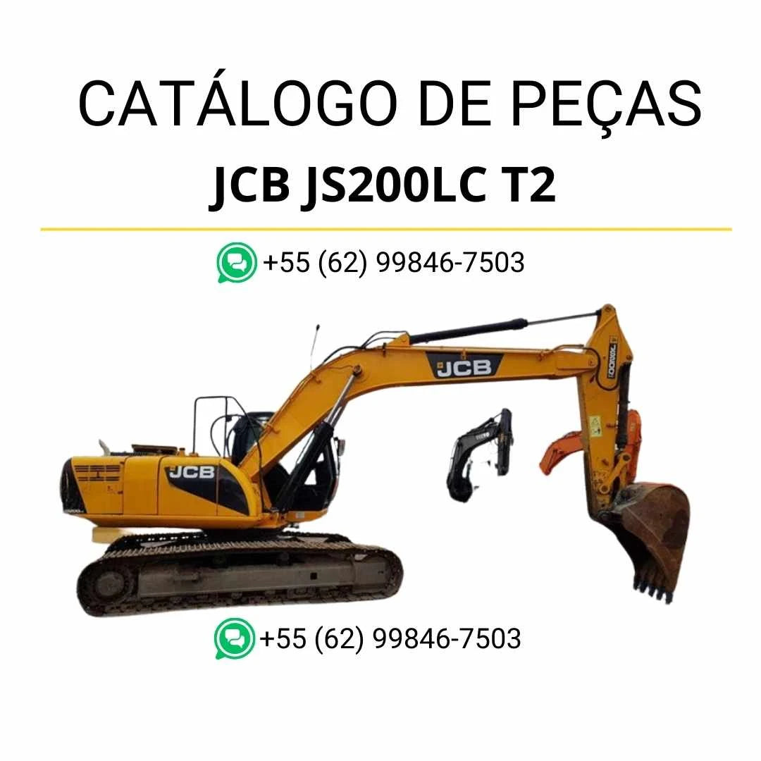 Catálogo de peças JCB JS200LC T2 em PDF para escavadeira, com ilustrações técnicas e identificação completa dos conjuntos e componentes originais