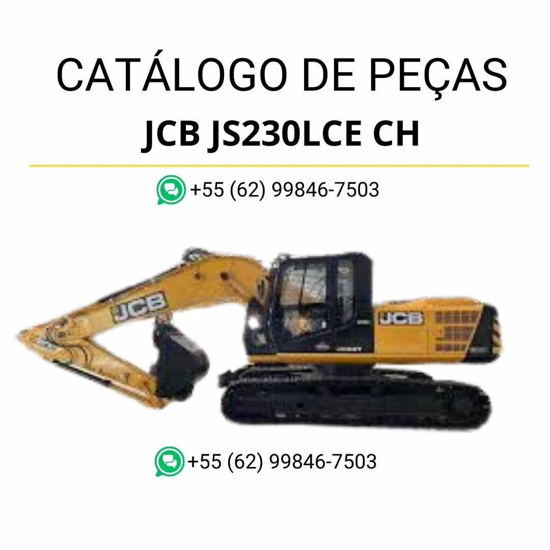 Catálogo de peças JCB JS230LCE CH em PDF para escavadeira, com ilustrações técnicas detalhadas e identificação completa dos componentes originais