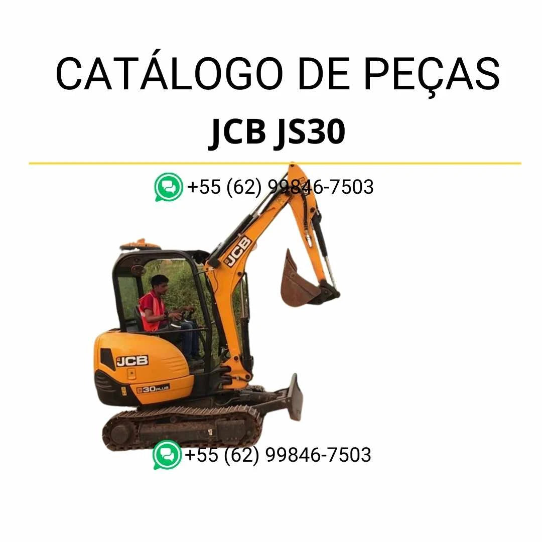 Catálogo de peças JCB JS30 em PDF para escavadeira, com ilustrações técnicas detalhadas e identificação completa dos componentes originais