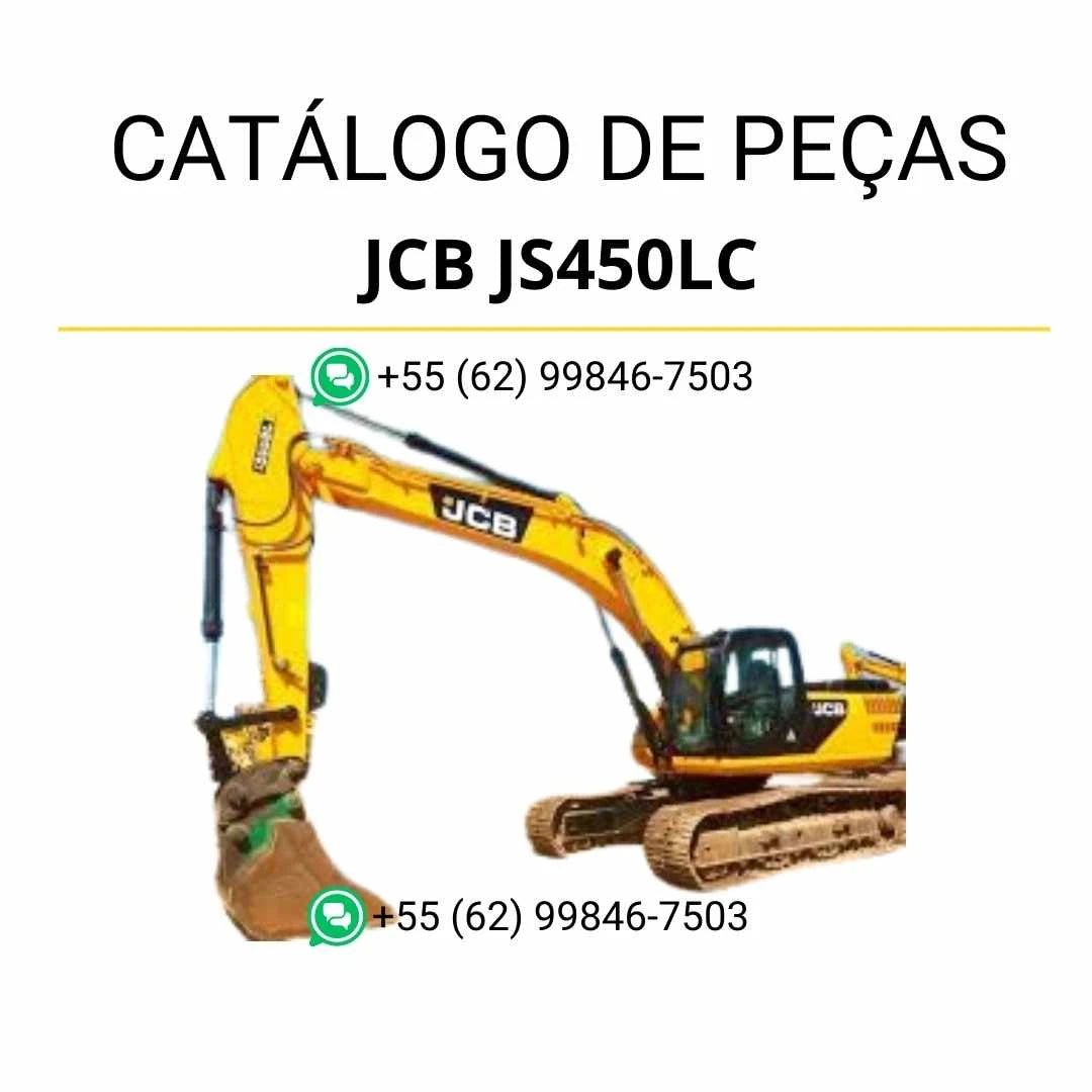 Catálogo de peças JCB JS450LC em PDF para escavadeira, com ilustrações técnicas e identificação detalhada dos componentes originais