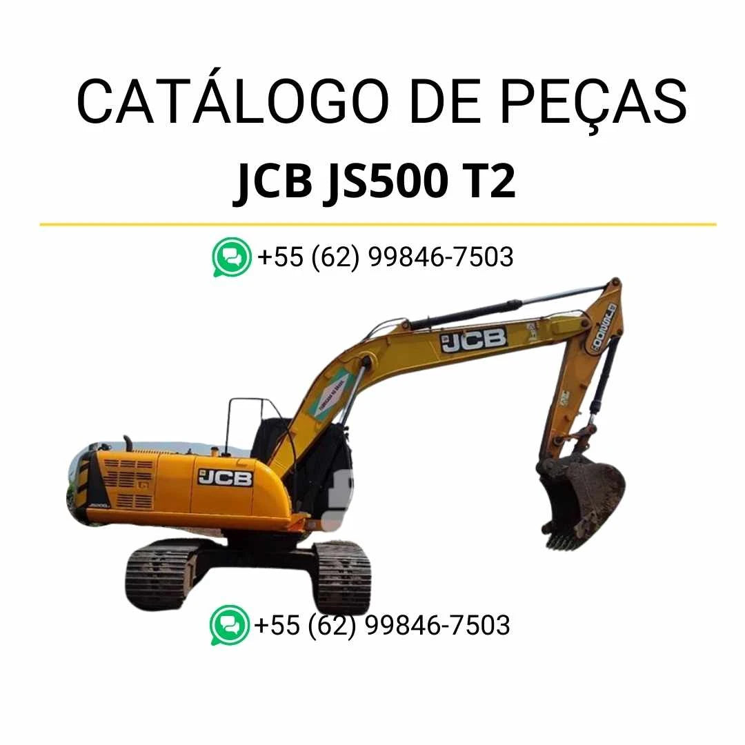 Catálogo de peças JCB JS500 T2 em PDF para escavadeira, com ilustrações técnicas detalhadas e identificação completa dos componentes originais