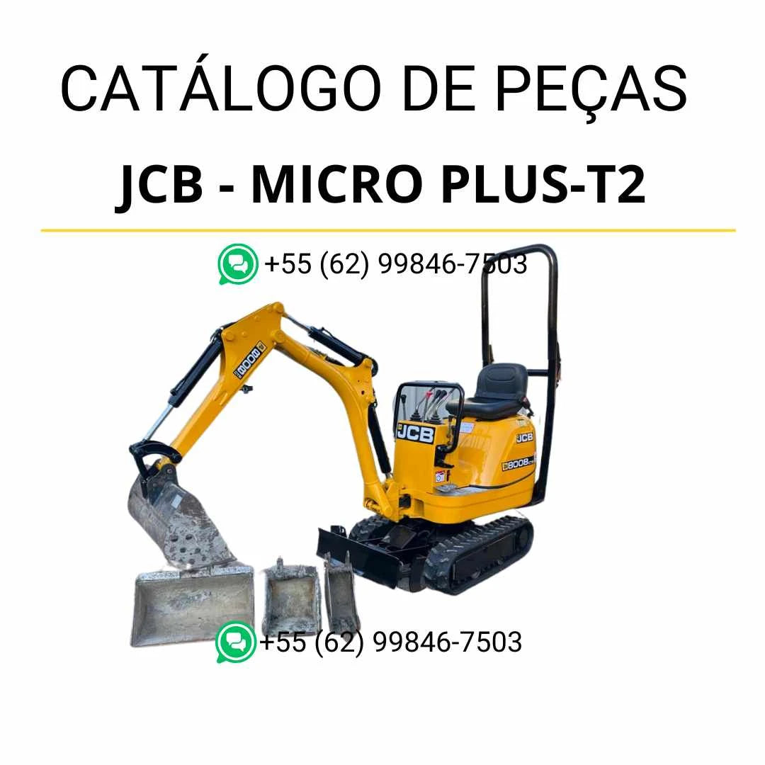 Catálogo de peças JCB Micro Plus T2 Micro em PDF com ilustrações técnicas e identificação completa dos componentes originais.