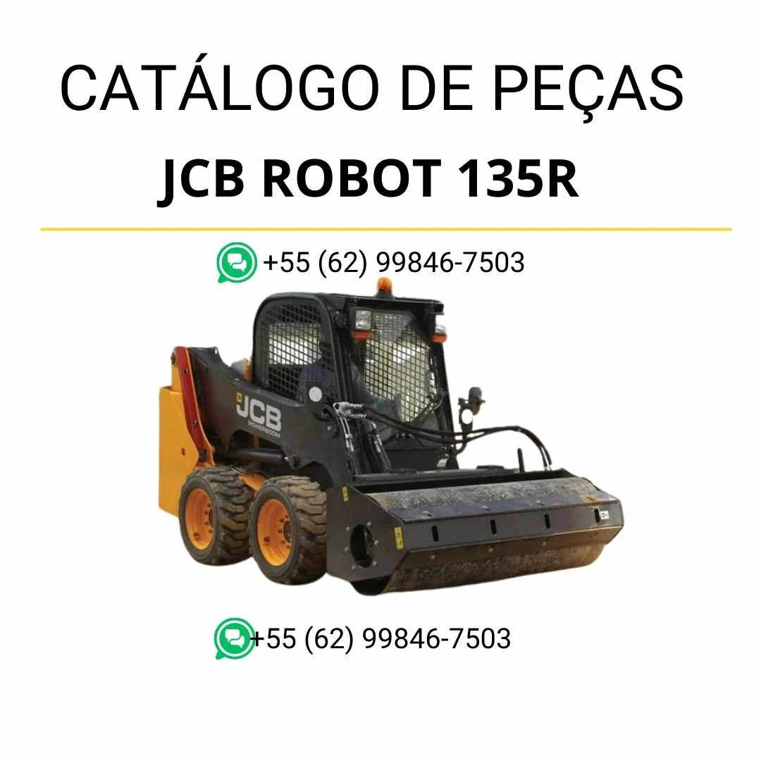 Catálogo de peças JCB Robot 135R em PDF, com ilustrações técnicas, vistas detalhadas e identificação completa dos componentes da skid steer loader.