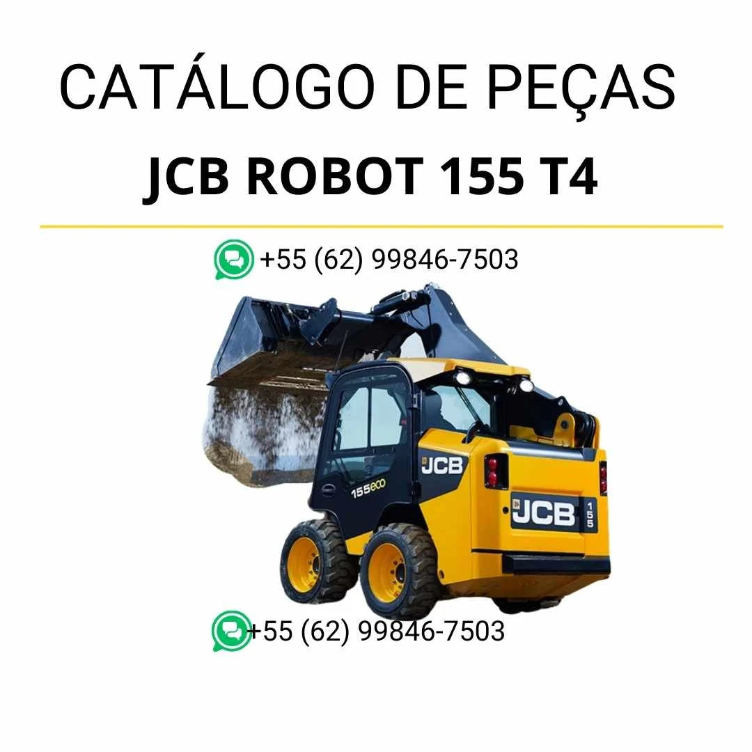 Catálogo de peças JCB Robot 155 T4 em PDF, com diagramas detalhados, vistas técnicas e identificação completa dos conjuntos da skid steer loader.