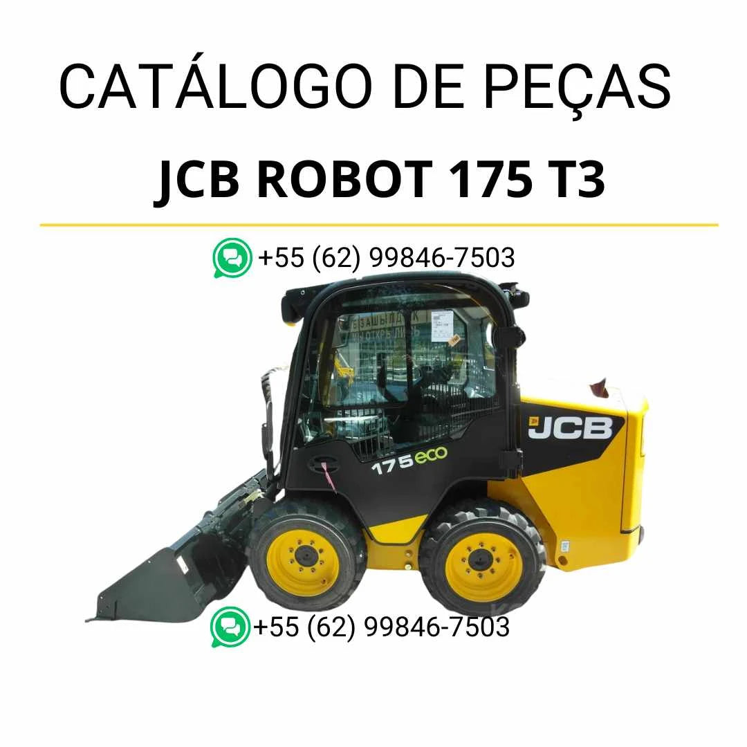 Catálogo de peças JCB Robot 175 T3 em PDF, com diagramas detalhados, vistas explodidas e identificação completa dos conjuntos da skid steer loader.