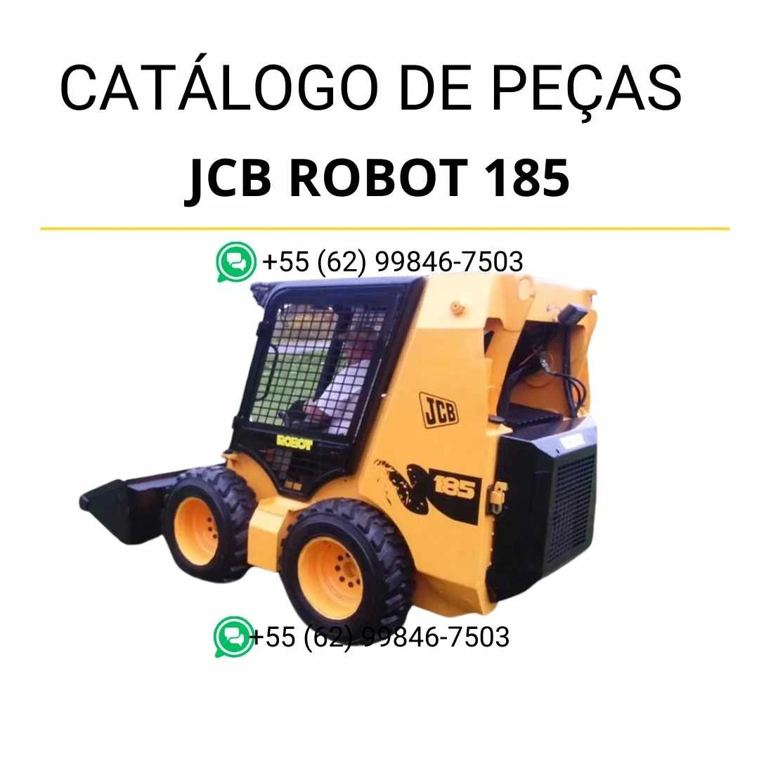 Catálogo de peças JCB Robot 185 em PDF, com ilustrações detalhadas, identificação de conjuntos e componentes da skid steer loader.