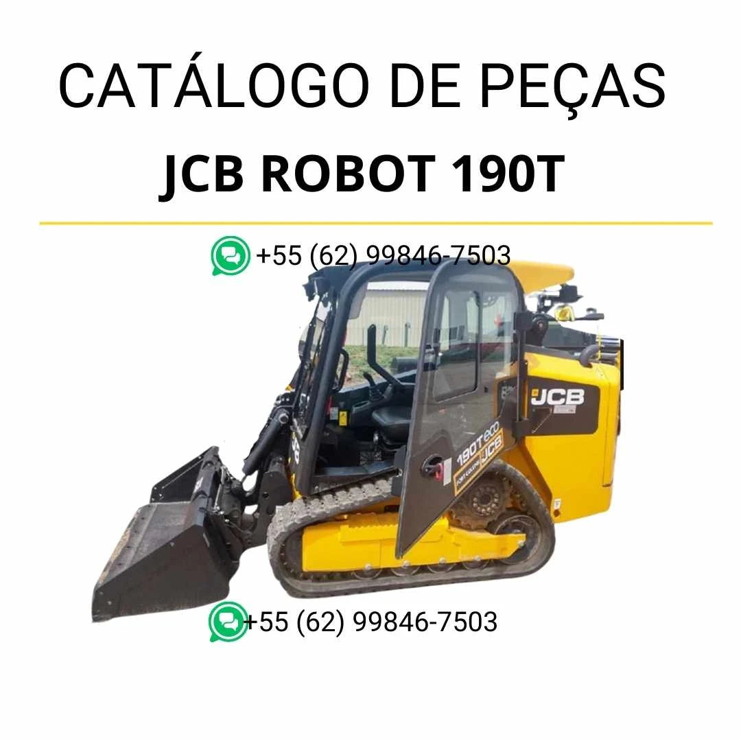 Catálogo de peças JCB Robot 190T em PDF, com identificação detalhada de componentes e ilustrações técnicas para skid steer loaders.