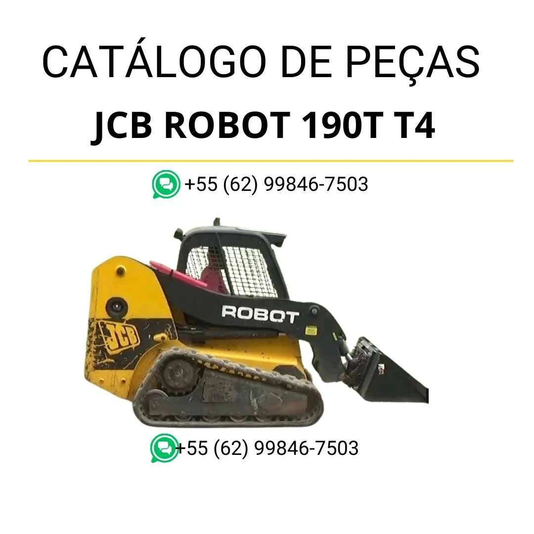 Catálogo de peças JCB Robot 190T T4 em PDF, com diagramas completos, vistas detalhadas e identificação técnica dos componentes da skid steer loader.