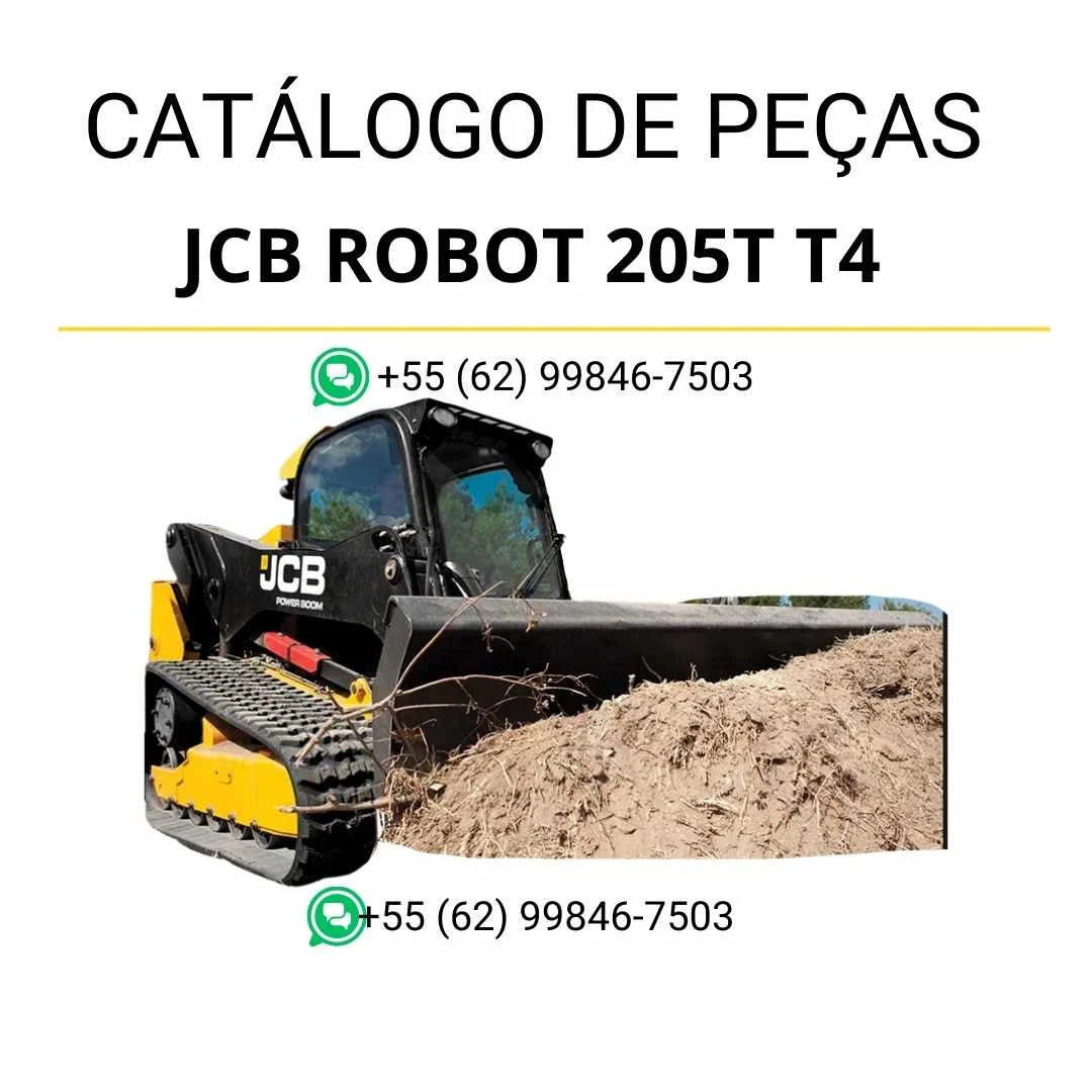 Catálogo de peças JCB Robot 205T T4 em PDF, com vistas técnicas detalhadas, identificação de conjuntos e diagramas completos da skid steer loader.