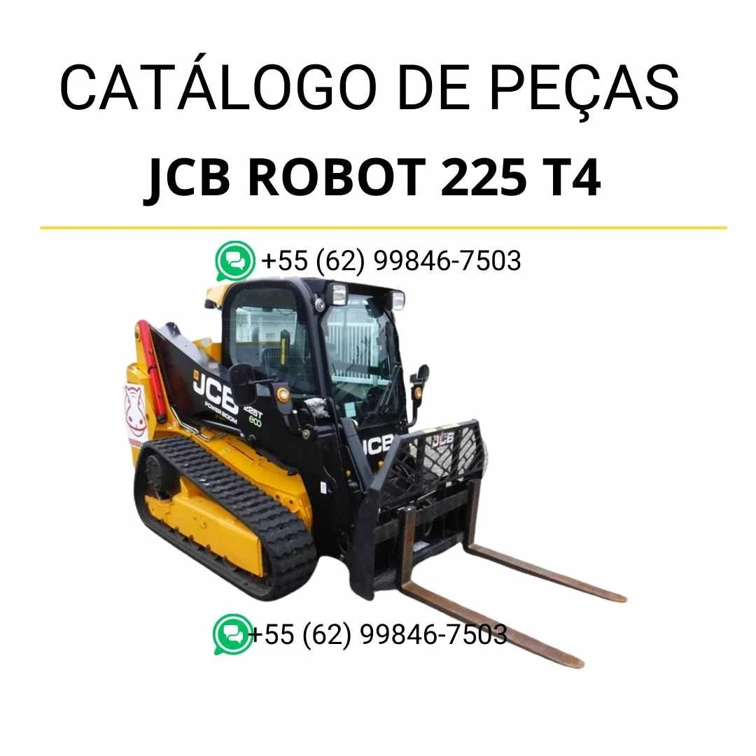 Catálogo de peças JCB Robot 225 T4 em PDF, com vistas técnicas detalhadas, diagramas completos e identificação de componentes da skid steer loader.