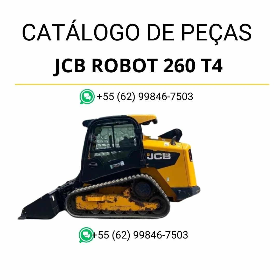 Catálogo de peças JCB Robot 260 T4 em PDF, com vistas técnicas detalhadas, diagramas completos e identificação de componentes da skid steer loader.