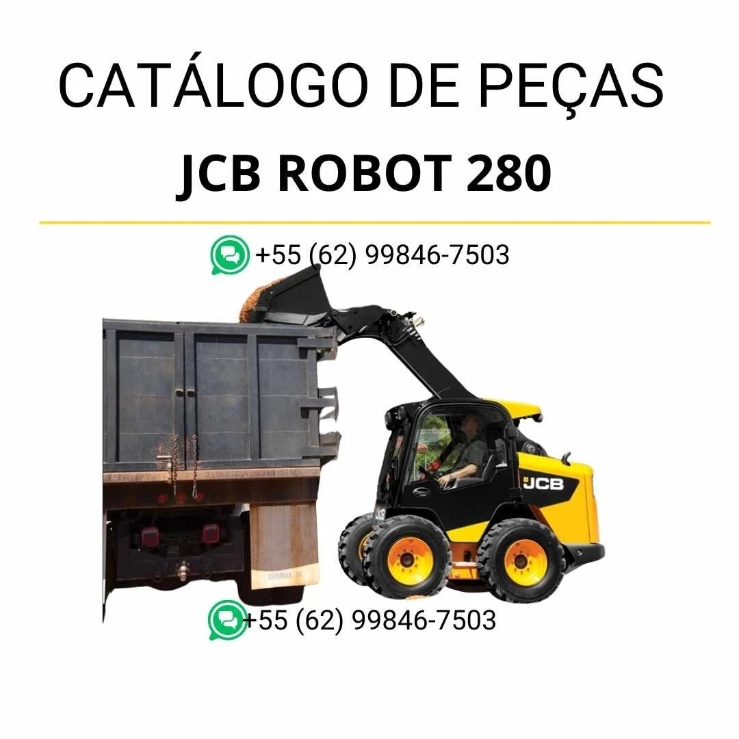 Catálogo de peças JCB Robot 280 em PDF, com vistas técnicas completas, identificação de componentes e diagramas detalhados da skid steer loader.