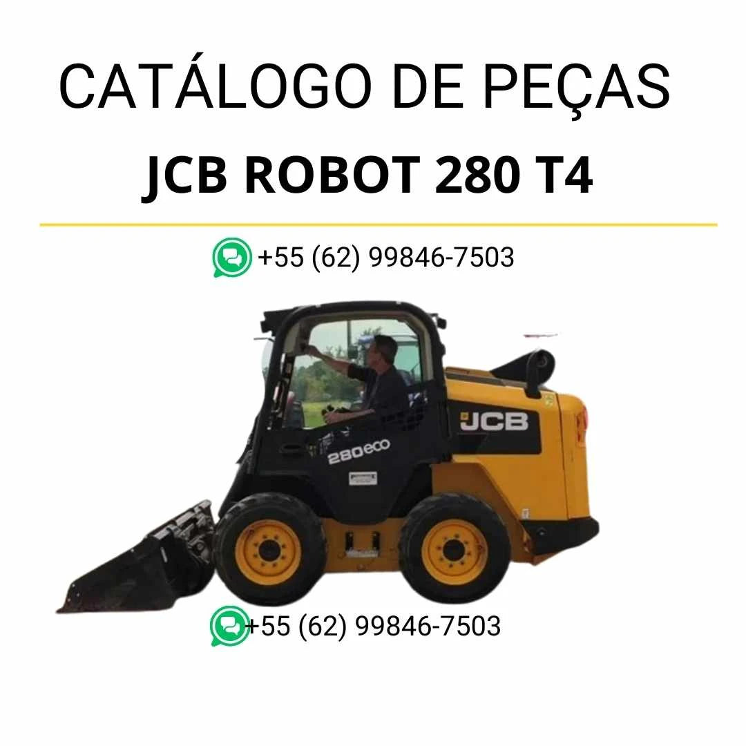 Catálogo de peças JCB Robot 280 T4 em PDF, com vistas técnicas detalhadas, diagramas completos e identificação dos componentes da skid steer loader.