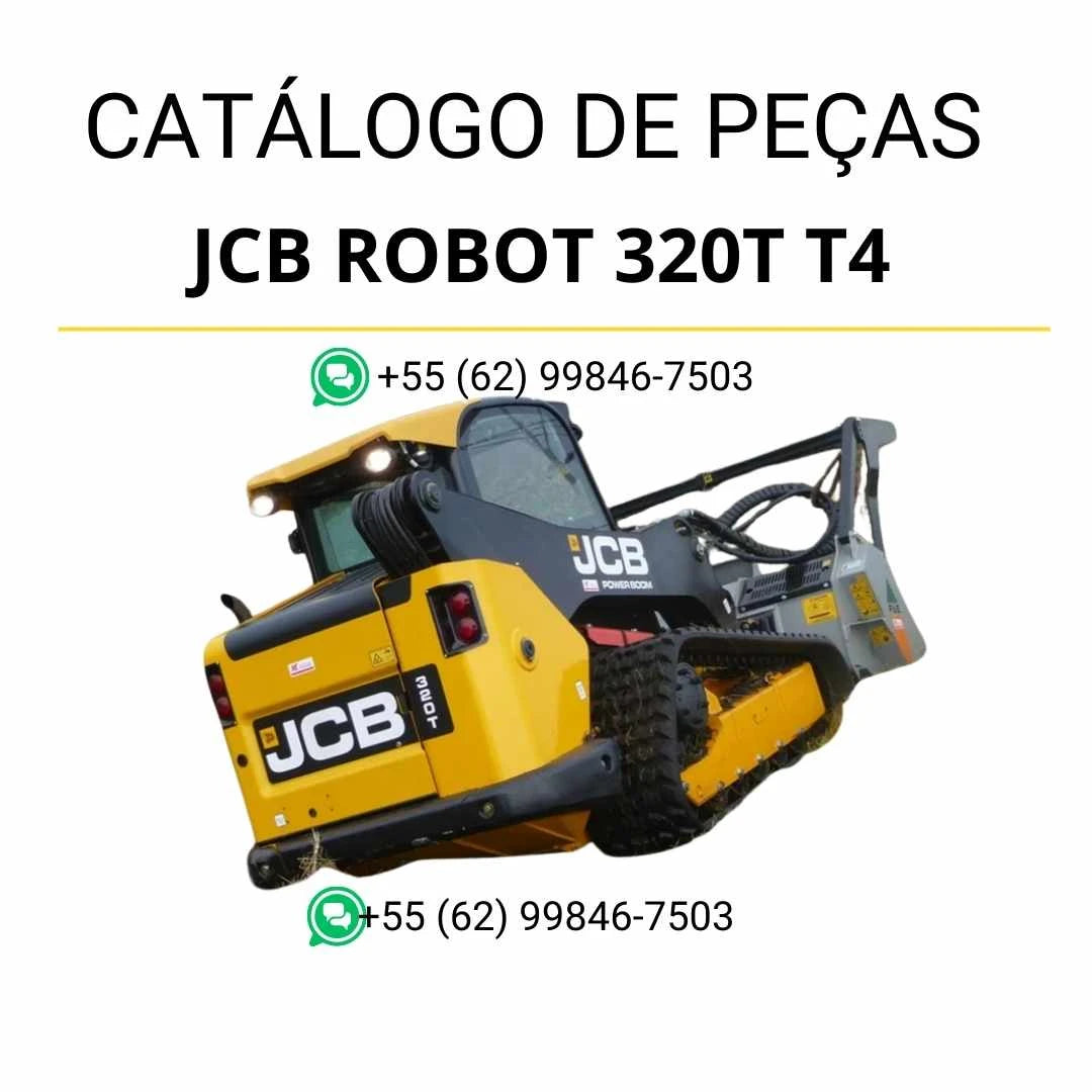 Catálogo de peças JCB Robot 320T T4 em PDF, com diagramas completos, vistas técnicas detalhadas e identificação dos componentes da skid steer loader.
