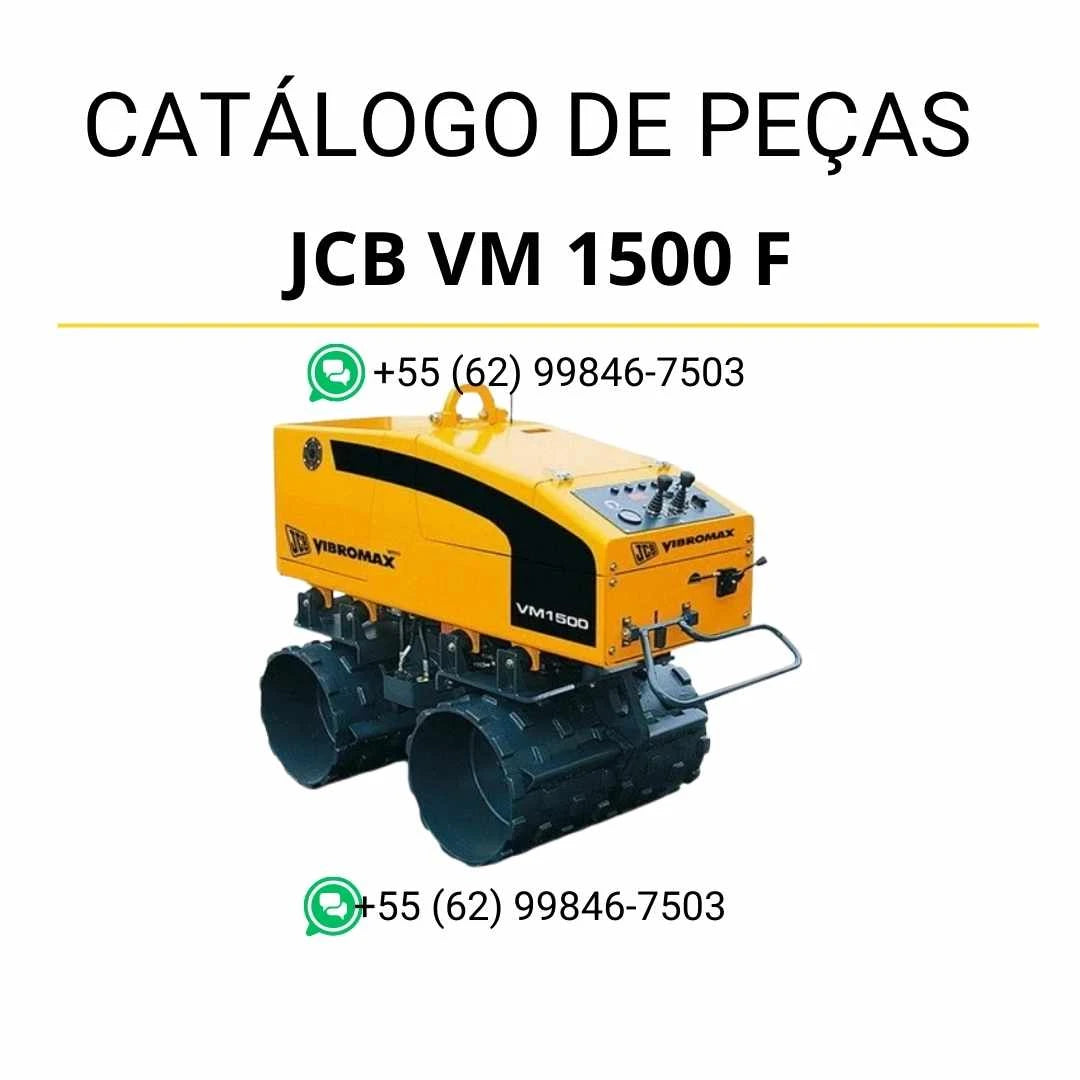 Catálogo de peças JCB VM1500 F Vibromax em PDF, com ilustrações técnicas e identificação detalhada dos componentes originais da máquina.