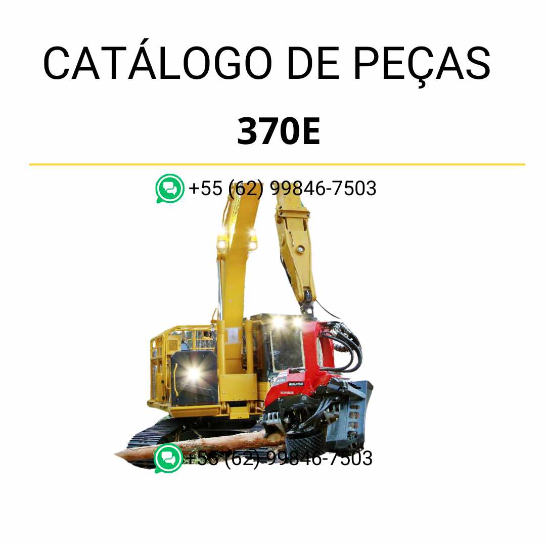 Catálogo de peças Komatsu 370E em PDF, com diagramas e códigos OEM que auxiliam na identificação rápida de componentes.