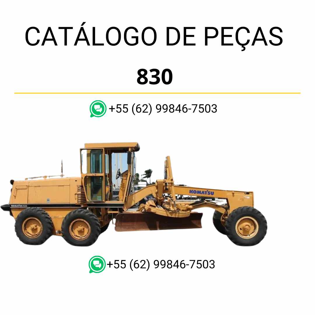 Catálogo de peças Komatsu 830 em PDF, com ilustrações técnicas e identificação detalhada dos componentes da motoniveladora.