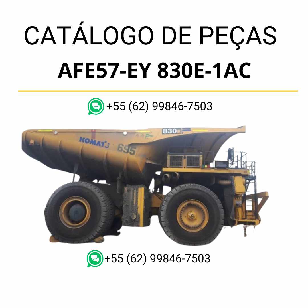 Catálogo de peças em PDF do Komatsu 830E-1AC AFE57-EY, com ilustrações técnicas e organização clara para identificação dos componentes