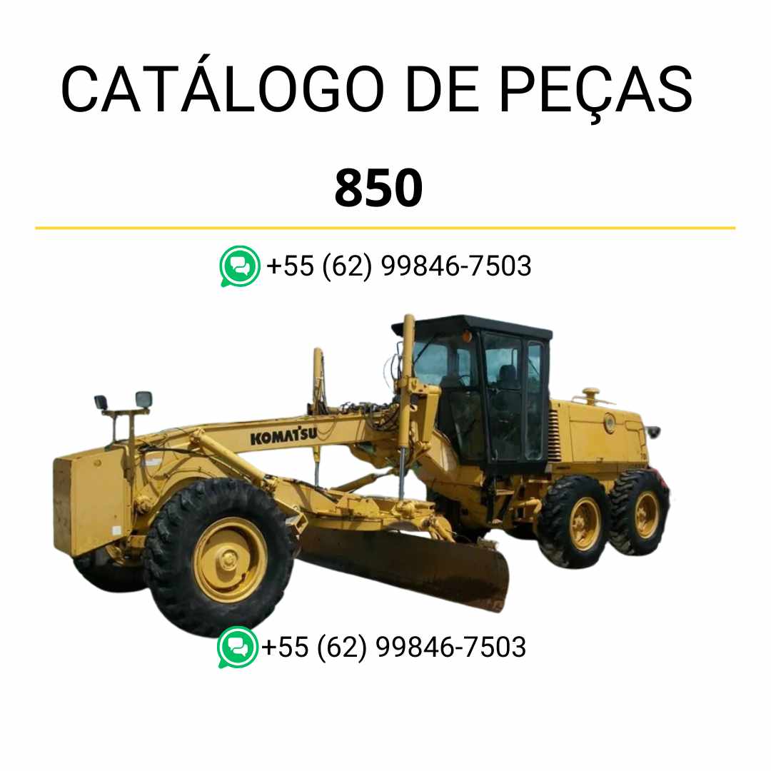 Catálogo de peças Komatsu 850 em PDF, com ilustrações técnicas e relação detalhada dos componentes da motoniveladora.