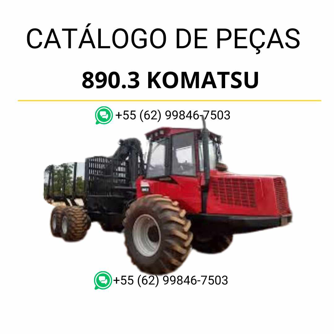 Catálogo de peças Komatsu Forwarder 890.3 em PDF, com ilustrações técnicas e códigos OEM para identificação completa dos componentes.