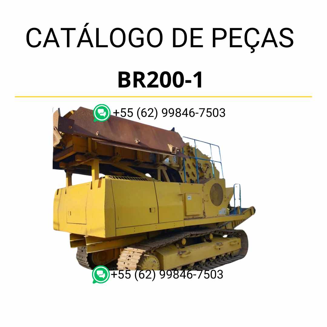 Catálogo de peças Komatsu BR200-1 em PDF, com ilustrações técnicas e relação detalhada dos componentes do triturador e reciclador.